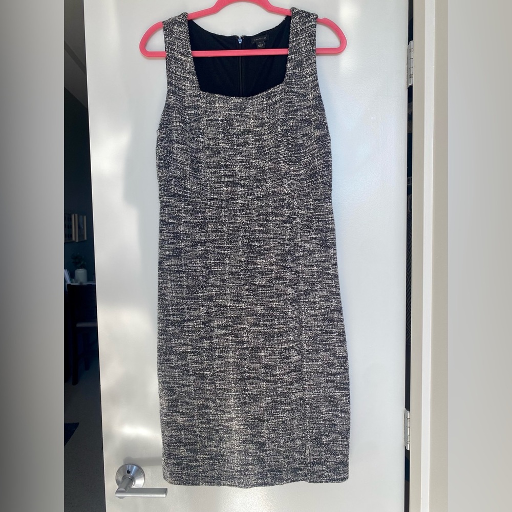 Tall Midi tweed shift dress square neck work dress